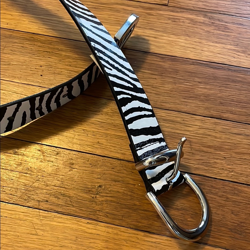 Zebra print Black and White Belt with Silver Buckle. XS